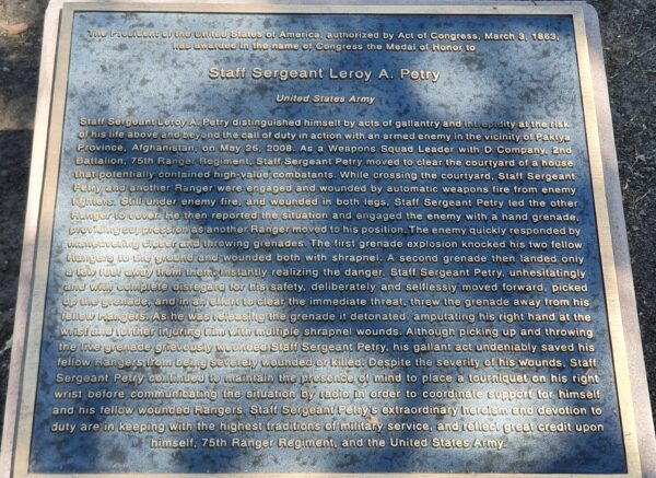 STAFF SERGEANT LEROY A. PETRY MEDAL OF HONOR WAR MEMORIAL PLAQUE