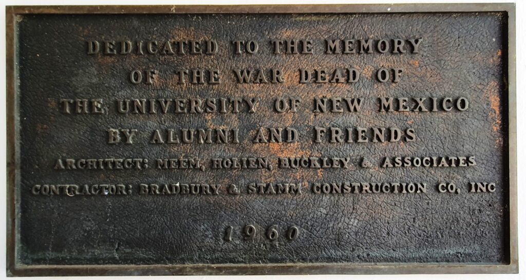 UNIVERSITY OF NEW MEXICO ALUMNI MEMORIAL CHAPEL PLAQUE