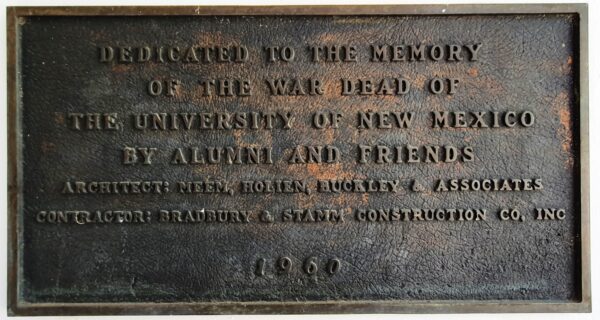 UNIVERSITY OF NEW MEXICO ALUMNI MEMORIAL CHAPEL PLAQUE