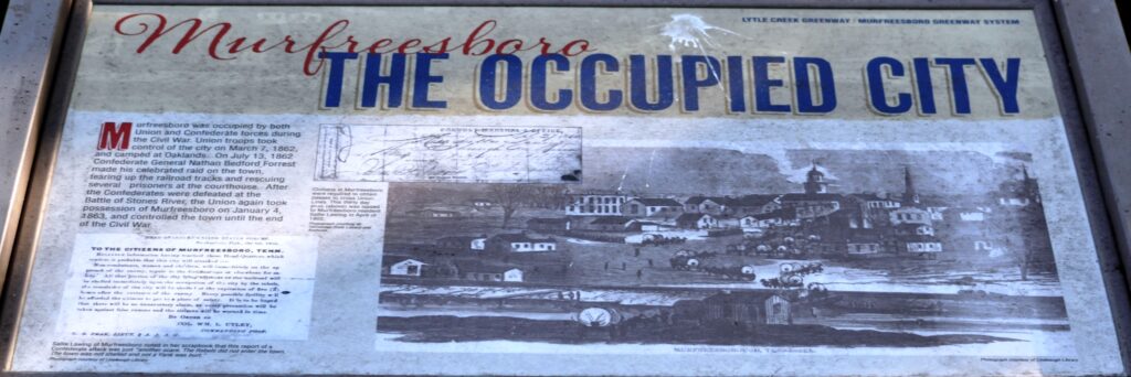 MURFREESBORO THE OCCUPIED CITY WAR MEMORIAL PANEL