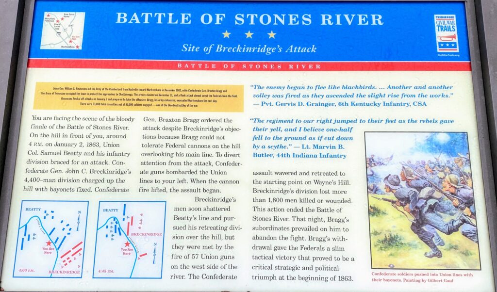 BATTLE OF STONES RIVER SITE OF BRECKINRIDGE ATTACK MEMORIAL PLAQUE