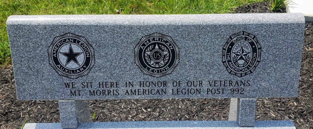 AMERICAN LEGION POST 992 VETERANS MEMORIAL BENCH CLOSE-UP