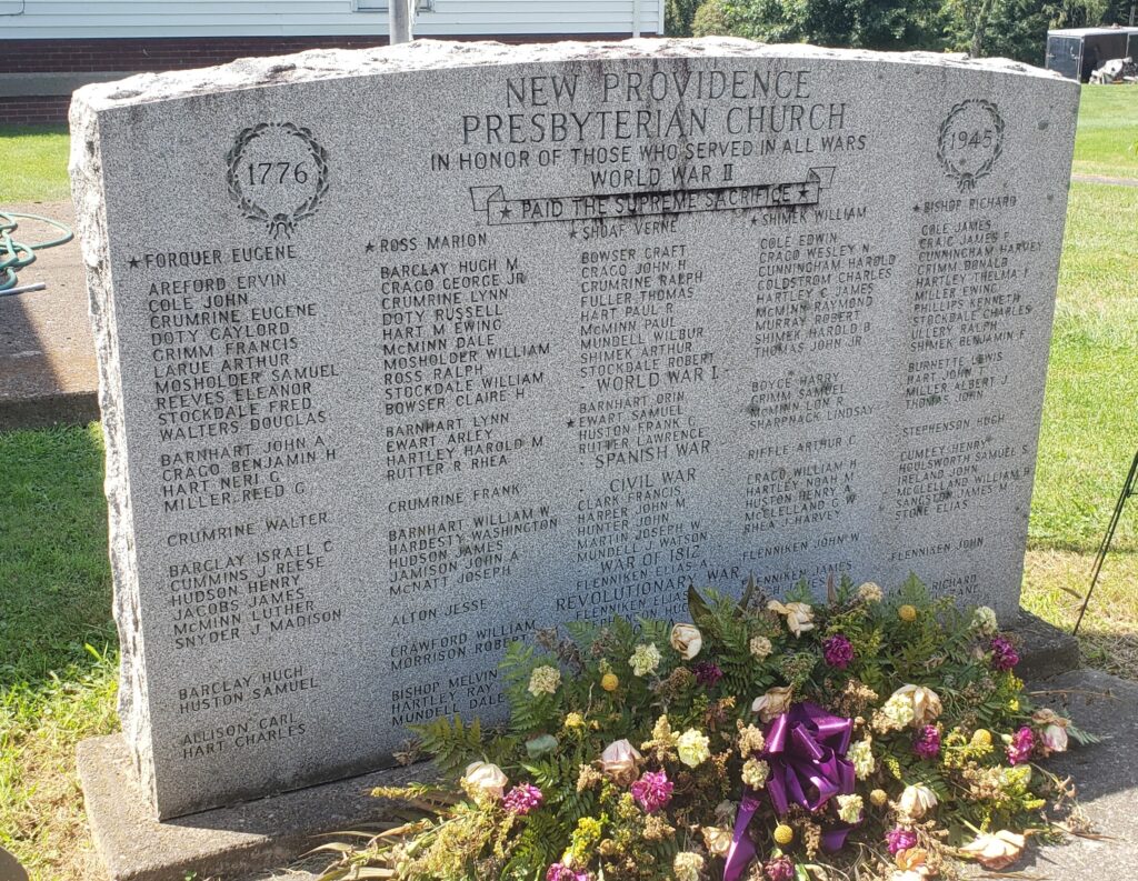 NEW PROVIDENCE PRESBYTERIAN CHURCH ALL WARS VETERANS MEMORIAL
