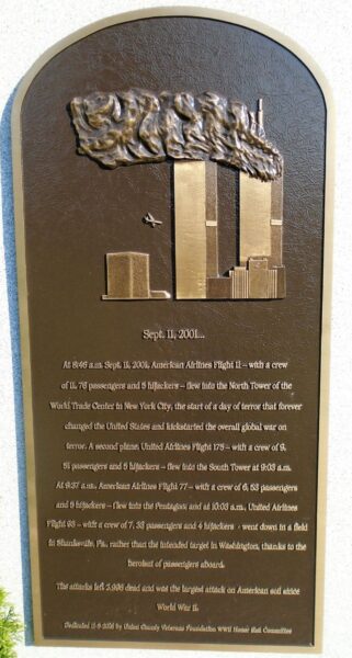 SEPT. 11, 2001 WAR MEMORIAL PLAQUE