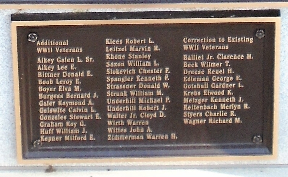 UNION COUNTY WORLD WAR II HONOR ROLL MEMORIAL PLAQUE G