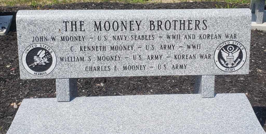 THE MOONEY BROTHERS WAR MEMORIAL BENCH CLOSE-UP