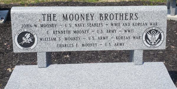 THE MOONEY BROTHERS WAR MEMORIAL BENCH CLOSE-UP
