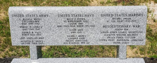 WAR VETERANS MEMORIAL BENCH CLOSE-UP