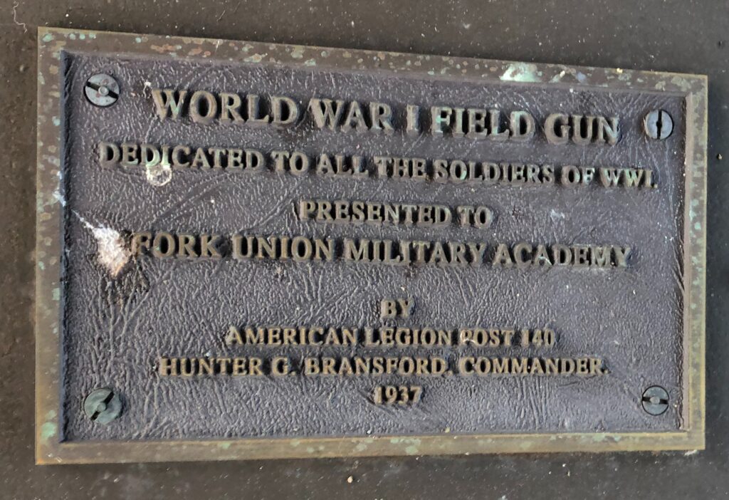 AMERICAN LEGION POST 140 WORLD WAR I FIELD GUN MEMORIAL PLAQUE