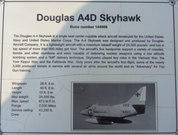 DOUGLAS A4D SKYHAWK MEMORIAL PLAQUE A
