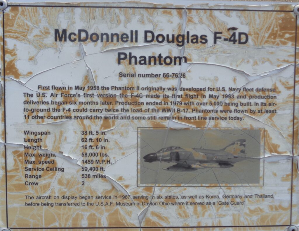 MCDONNELL DOUGLAS F-4D PHANTOM MEMORIAL PLAQUE