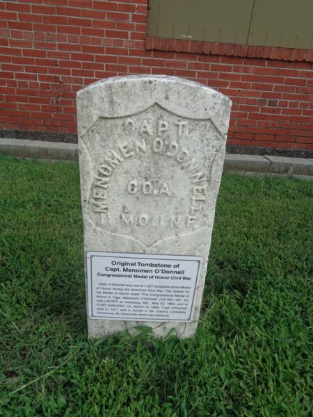 ORIGINAL TOMBSTONE OF CAPT. MENOMEN O’DONNELL MEDAL OF HONOR MEMORIAL