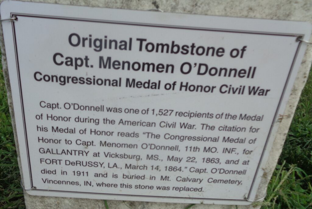 ORIGINAL TOMBSTONE OF CAPT. MENOMEN O’DONNELL MEDAL OF HONOR MEMORIAL PLAQUE