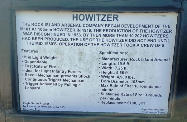 HOWITZER M101 A1 105MM MEMORIAL PLAQUE
