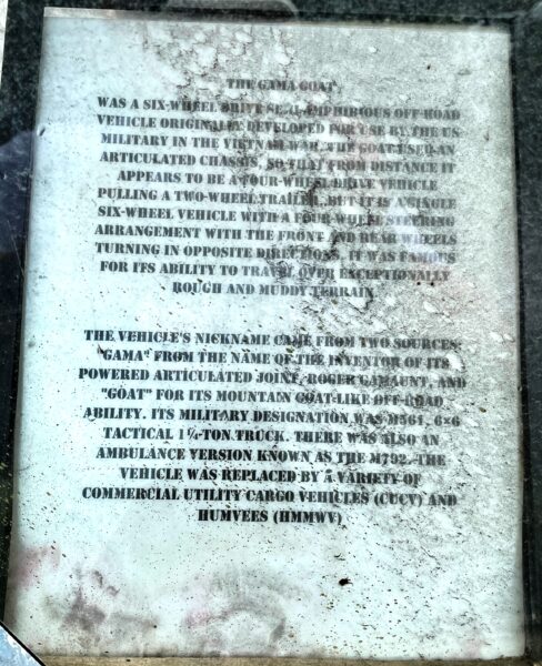 THE GAMA GOAT MILITARY VEHICLE MEMORIAL PLAQUE