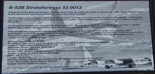 B-52B STRATOFORTRESS 52-0013 MEMORIAL PLAQUE