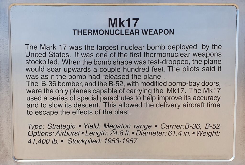 MK17 THERMONUCLERAR WEAPON MEMORIAL PLAQUE