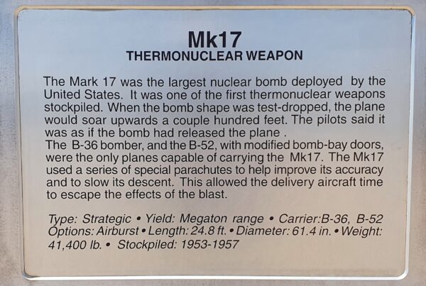MK17 THERMONUCLERAR WEAPON MEMORIAL PLAQUE
