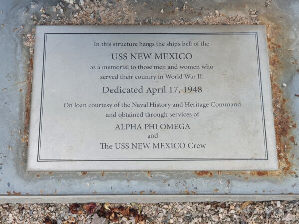 USS NEW MEXICO WORLD WAR II MEMORIAL BELL PLAQUE
