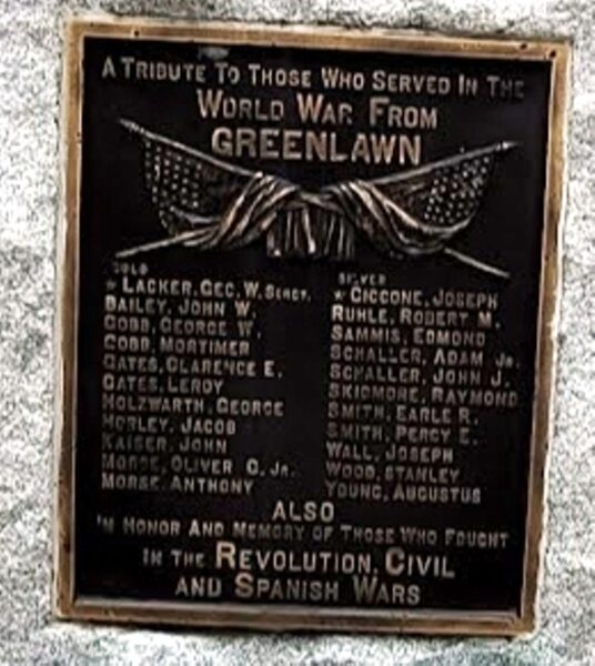VILLAGE OF GREENLAWN SUPREME SACRIFICE WAR MEMORIAL BACK PLAQUE