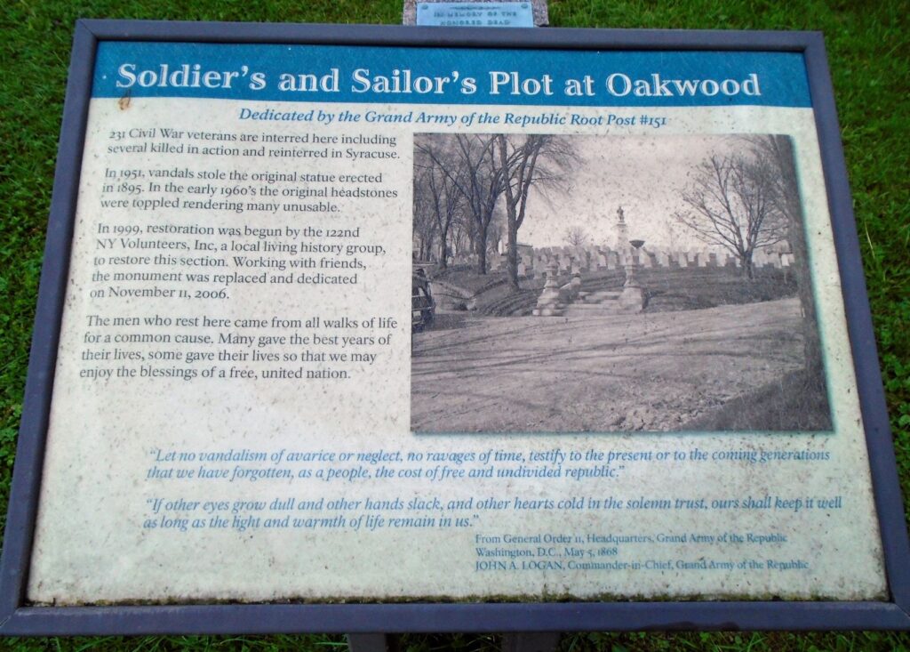 SOLDIER’S AND SAILOR’S PLOT AT OAKWOOD MEMORIAL PANEL