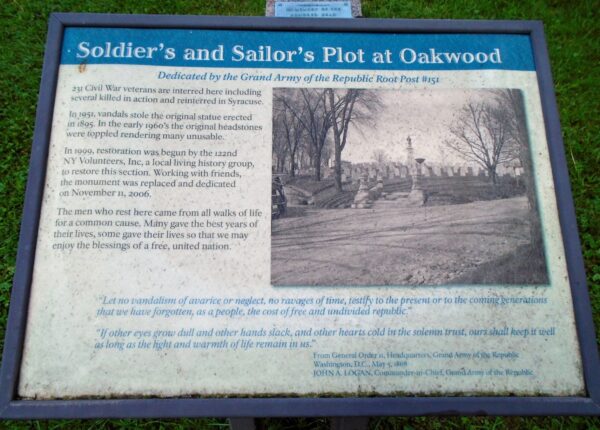 SOLDIER’S AND SAILOR’S PLOT AT OAKWOOD MEMORIAL PANEL