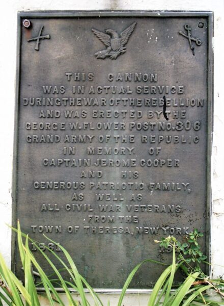 GEORGE W. FLOWER POST NO. 306 WAR OF THE REBELLION MEMORIAL CANNON PLAQUE