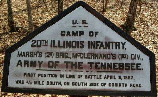 CAMP OF 20TH ILLINOIS INFANTRY MEMORIAL PLAQUE