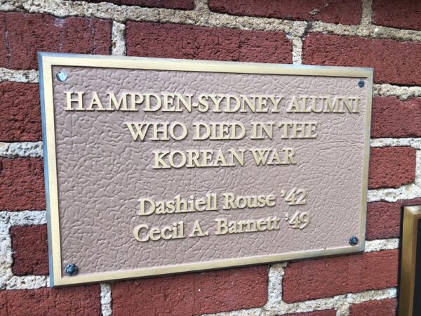 HAMPDEN-SYDNEY ALUMNI WHO DIED IN THE KOREAN WAR MEMORIAL PLAQUE