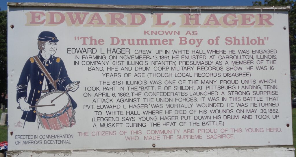 EDWARD L. HAGER “THE DRUMMER BOY OF SHILOH” MEMORIAL MARKER
