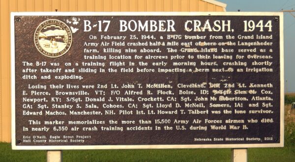 B-17 BOMBER CRASH, 1944 MEMORIAL MARKER