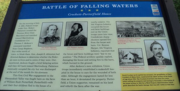 BATTLE OF FALLING WATERS CROCKETT-PORTERFIELD HOUSE MEMORIAL PANEL