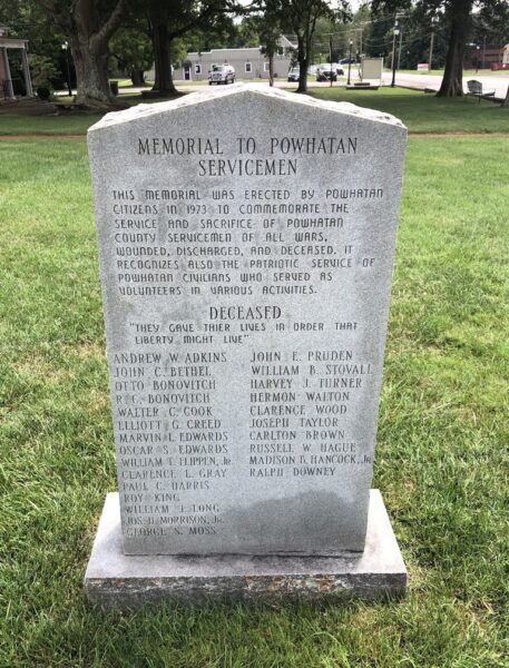 MEMORIAL TO POWHATAN SERVICEMEN FRONT