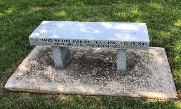 PVT JAMES MILTON PARRISH WAR MEMORIAL BENCH