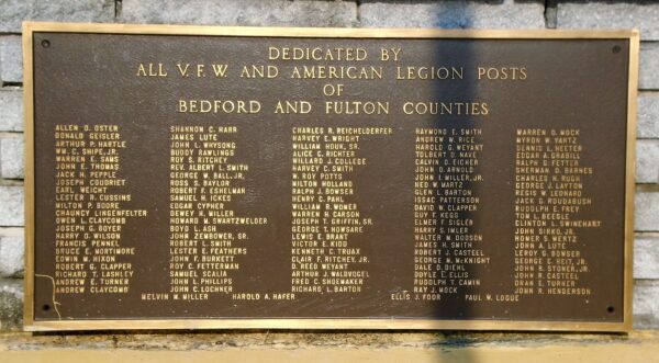 BEDFORD AND FULTON COUNTIES VETERANS MEMORIAL PLAQUE A