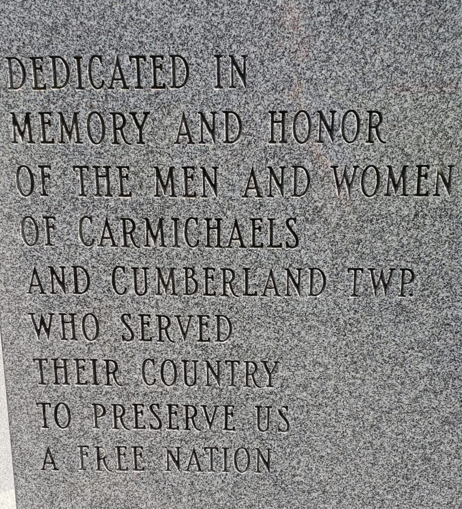 CARMICHAELS AND CUMBERLAND TWP. VETERANS MEMORIAL STONE A