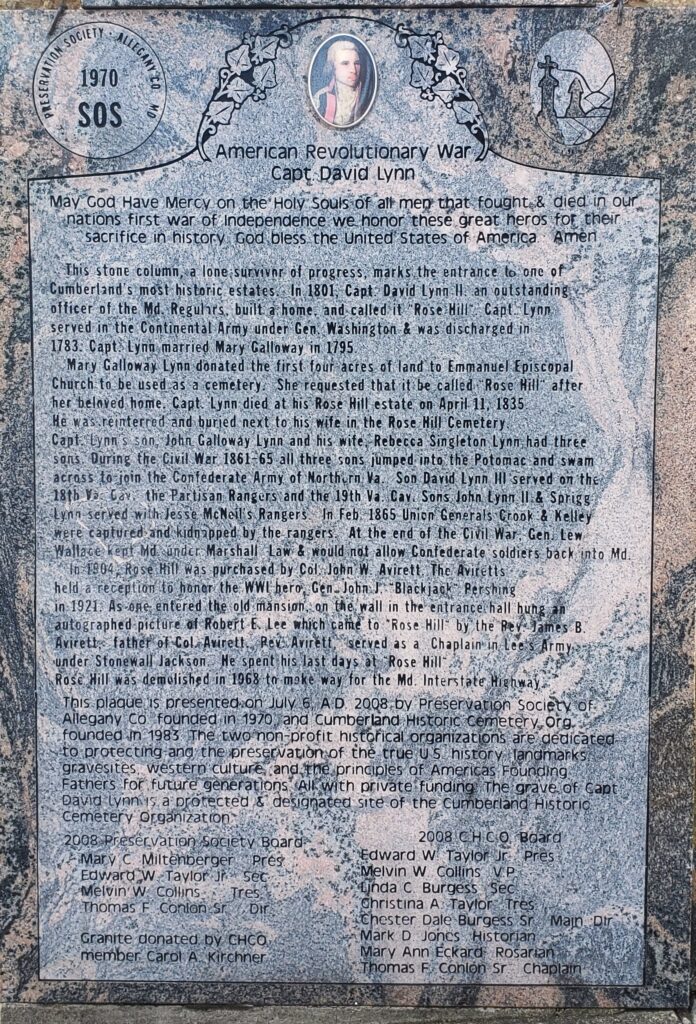 AMERICAN REVOLUTIONARY WAR CAPT. DAVID LYNN MEMORIAL