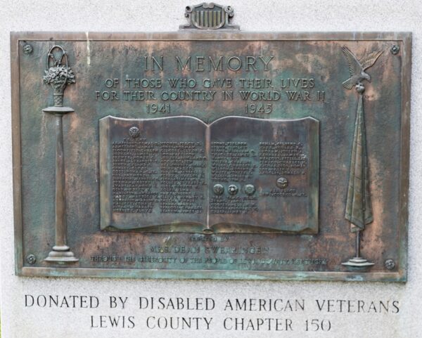 LEWIS COUNTY CHAPTER 150 DAV WORLD WAR II MEMORIAL PLAQUE