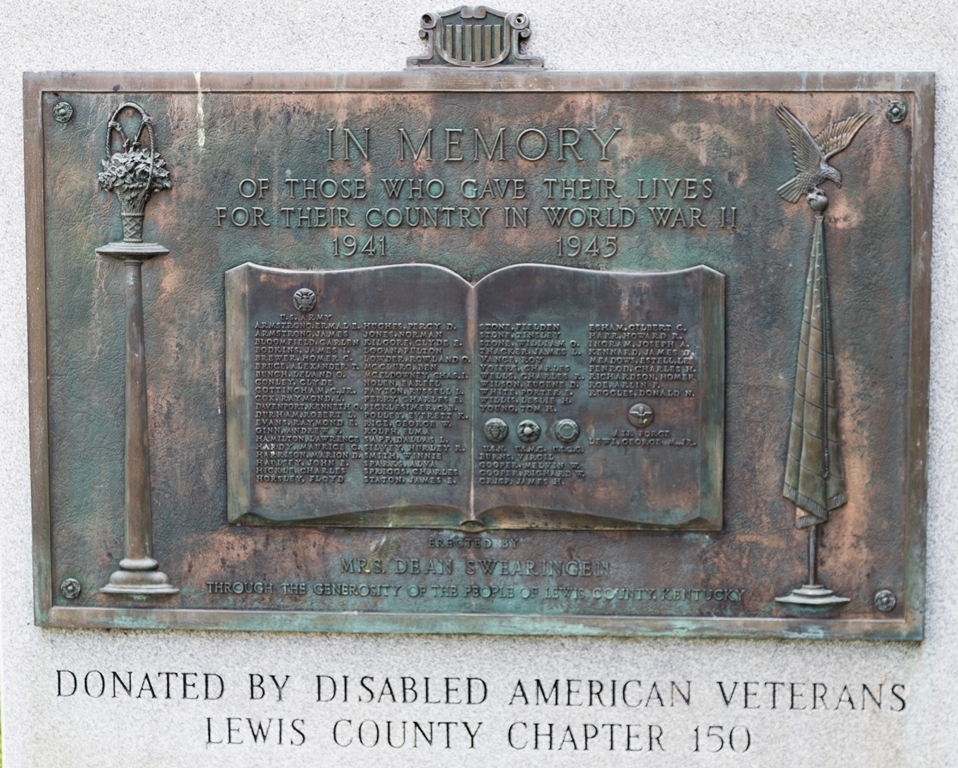 LEWIS COUNTY CHAPTER 150 DAV WORLD WAR II MEMORIAL PLAQUE