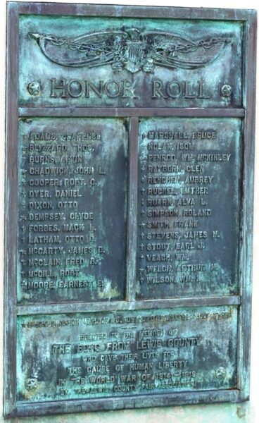 LEWIS COUNTY WORLD WAR I MEMORIAL PLAQUE