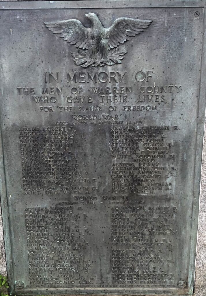 WARREN COUNTY WORLD WARS I AND II MEMORIAL PLAQUE