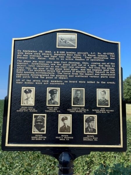 B-26B BOMBER AIRCRAFT CRASH WAR MEMORIAL MARKER