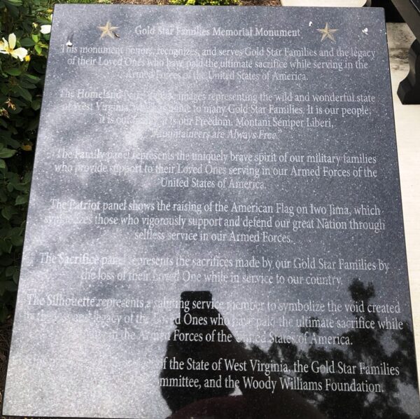 WEST VIRGINIA GOLD STAR FAMILIES MEMORIAL MONUMENT PLAQUE