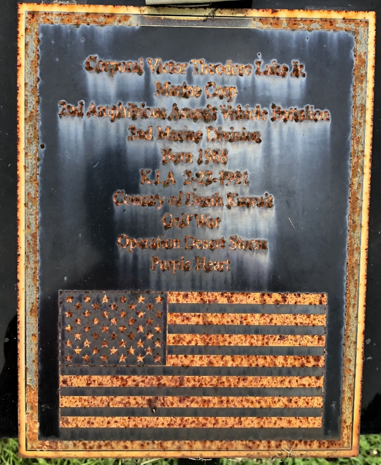 CORPORAL VICTOR THEODORE LAKE J. WAR MEMORIAL PLAQUE