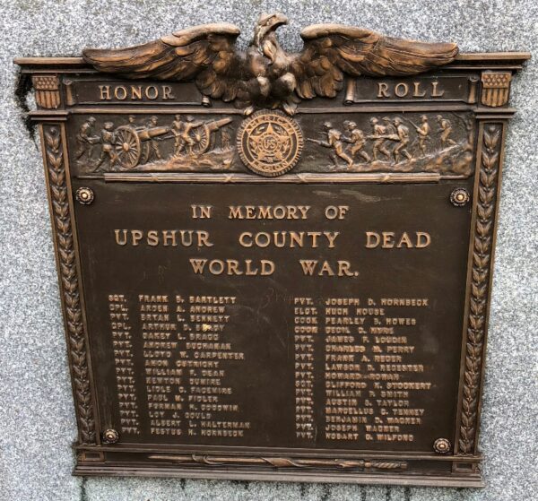 UPSHUR COUNTY DEAD WORLD WAR MEMORIAL PLAQUE