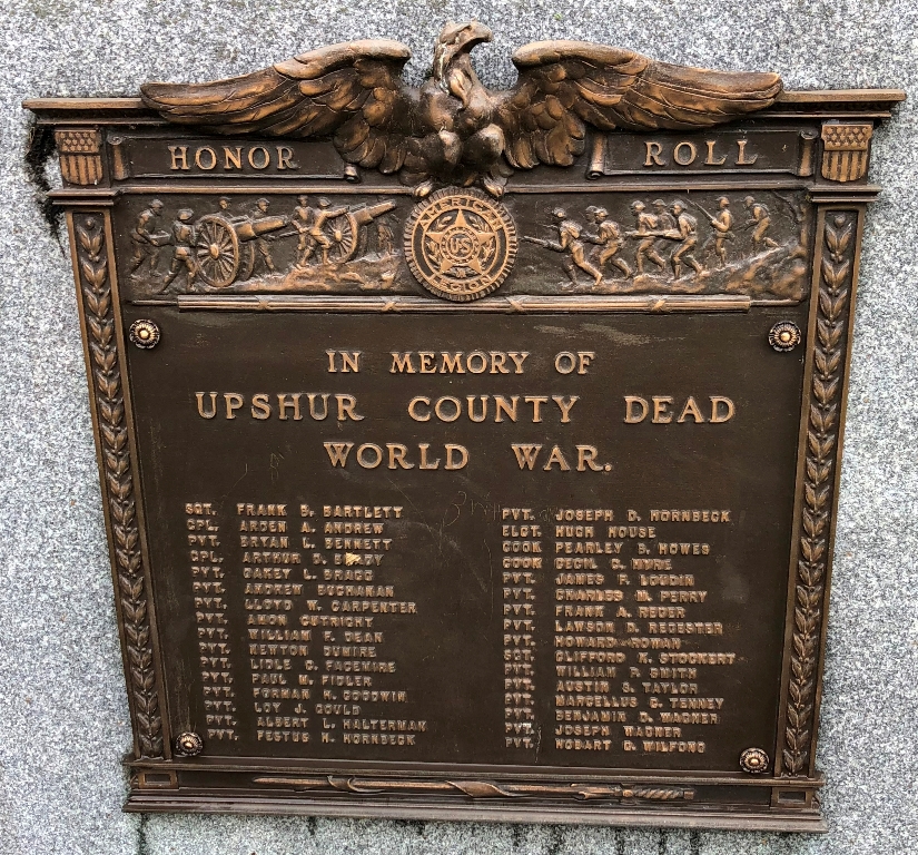 UPSHUR COUNTY DEAD WORLD WAR MEMORIAL PLAQUE