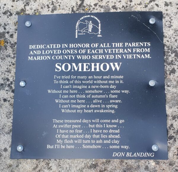 SOMEHOW VIETNAM WAR MEMORIAL PLAQUE