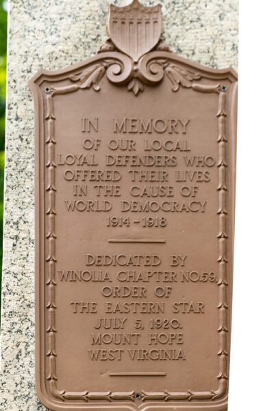 MOUNT HOPE CAUSE OF WORLD DEMOCRACY WAR MEMORIAL PLAQUE A