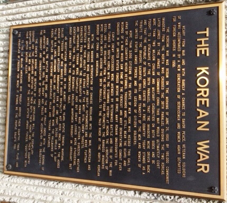 RENSSELAER COUNTY KOREAN WAR MEMORIAL PLAQUE A
