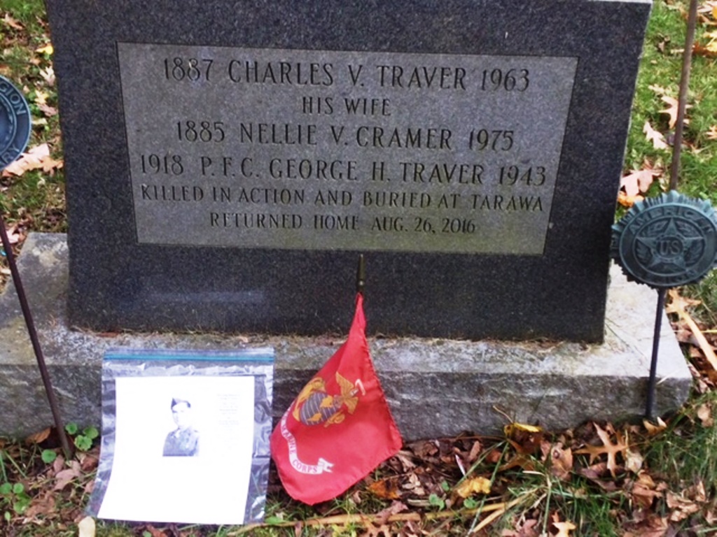 P.F.C. GEORGE H. TRAVER WAR MEMORIAL CEMETERY STONE